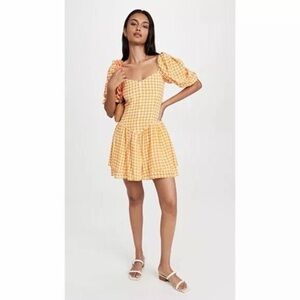 Caroline Constas Yellow Gingham Mini Dress with Drop Waist
